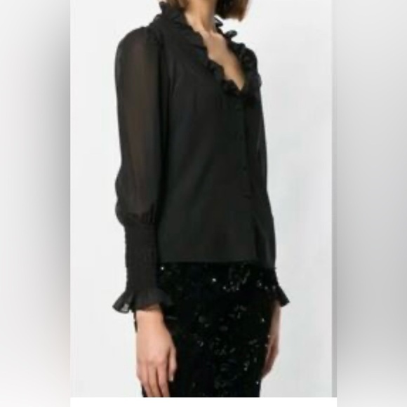 Alexis Tops - Alexis Sheer Black Ruffled Cottagecore Blouse size Small